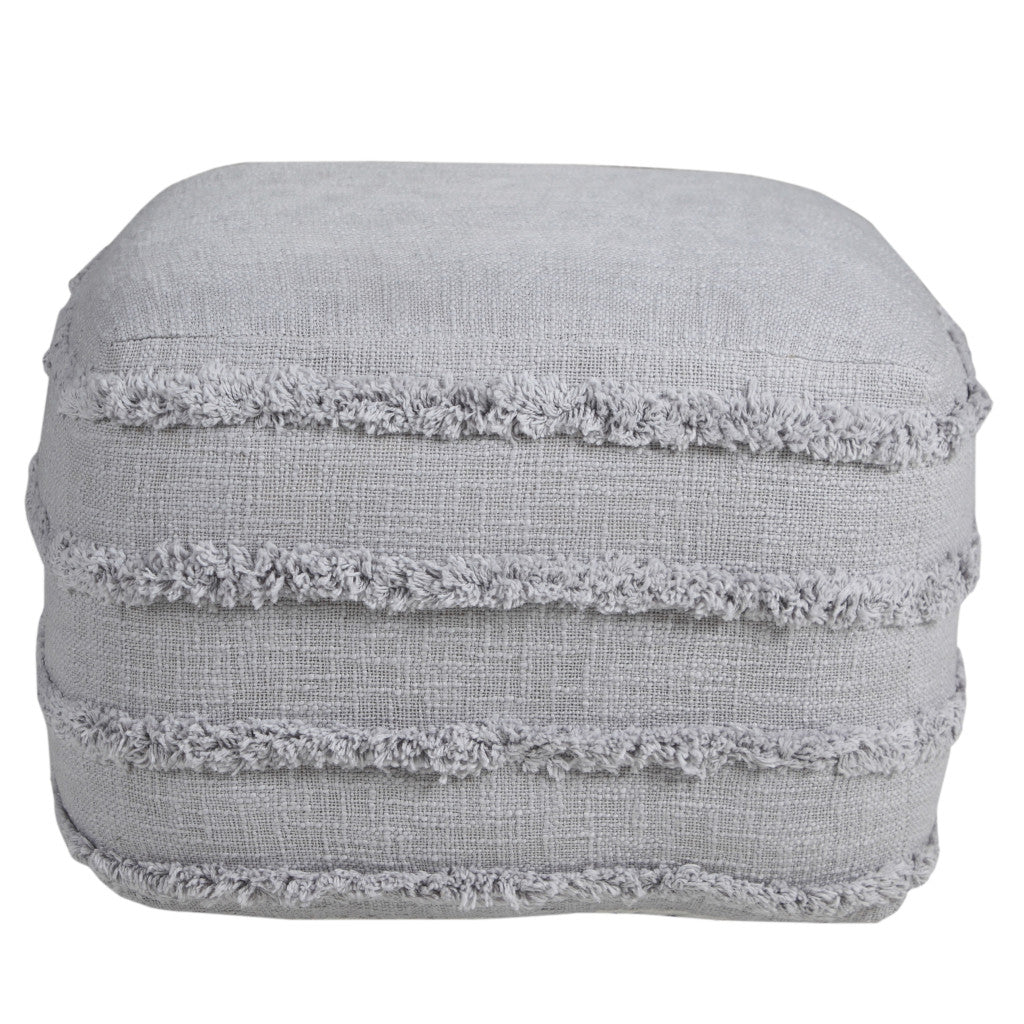 18" Gray Cotton Striped Pouf Ottoman