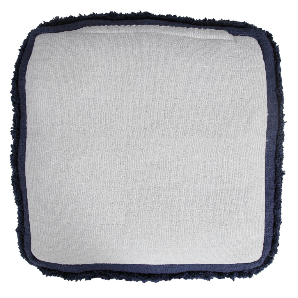 18" Blue Cotton Striped Pouf Ottoman