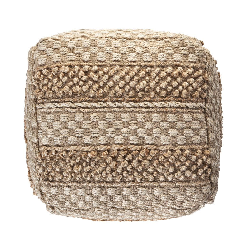 18" Tan Striped Pouf Ottoman