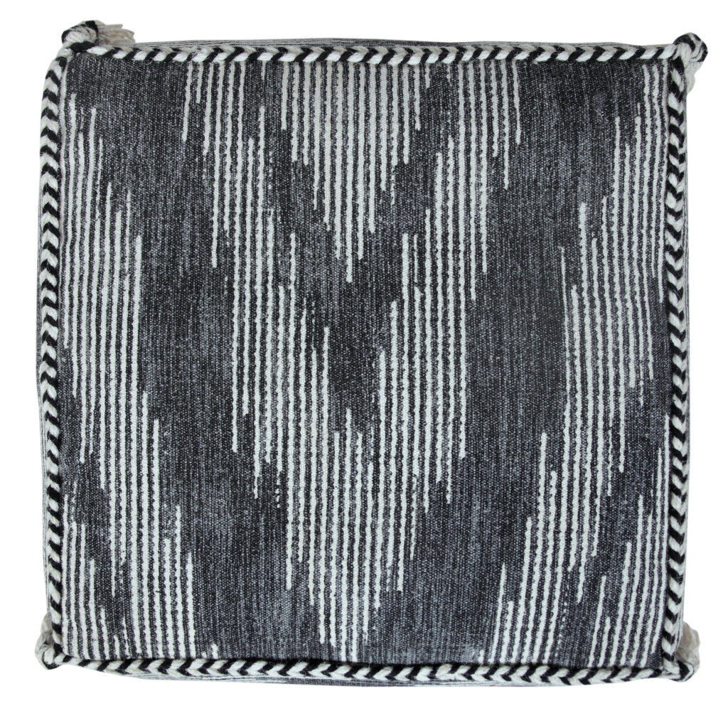 18" Gray Cotton Striped Pouf Ottoman