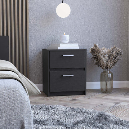 19" Black Wood Two Drawer Nightstand Homeroots
