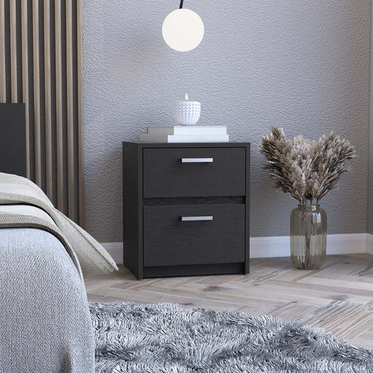 19" Black Wood Two Drawer Nightstand Homeroots
