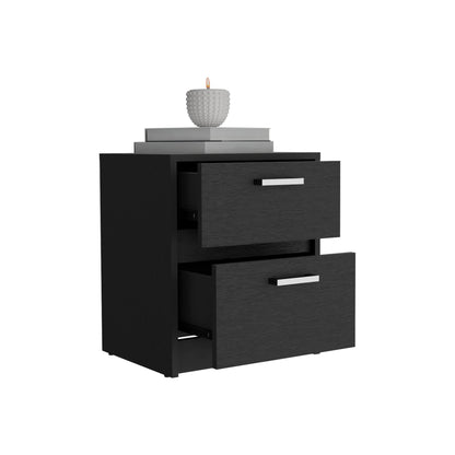 19" Black Wood Two Drawer Nightstand Homeroots