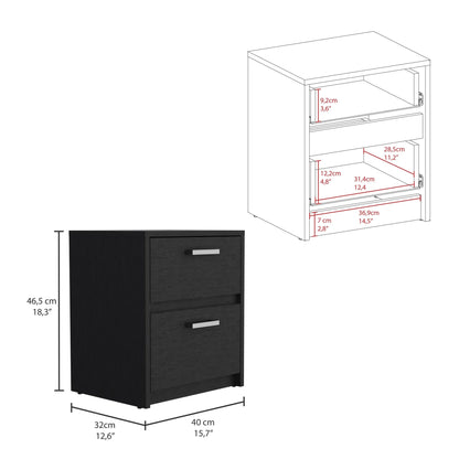 19" Black Wood Two Drawer Nightstand Homeroots