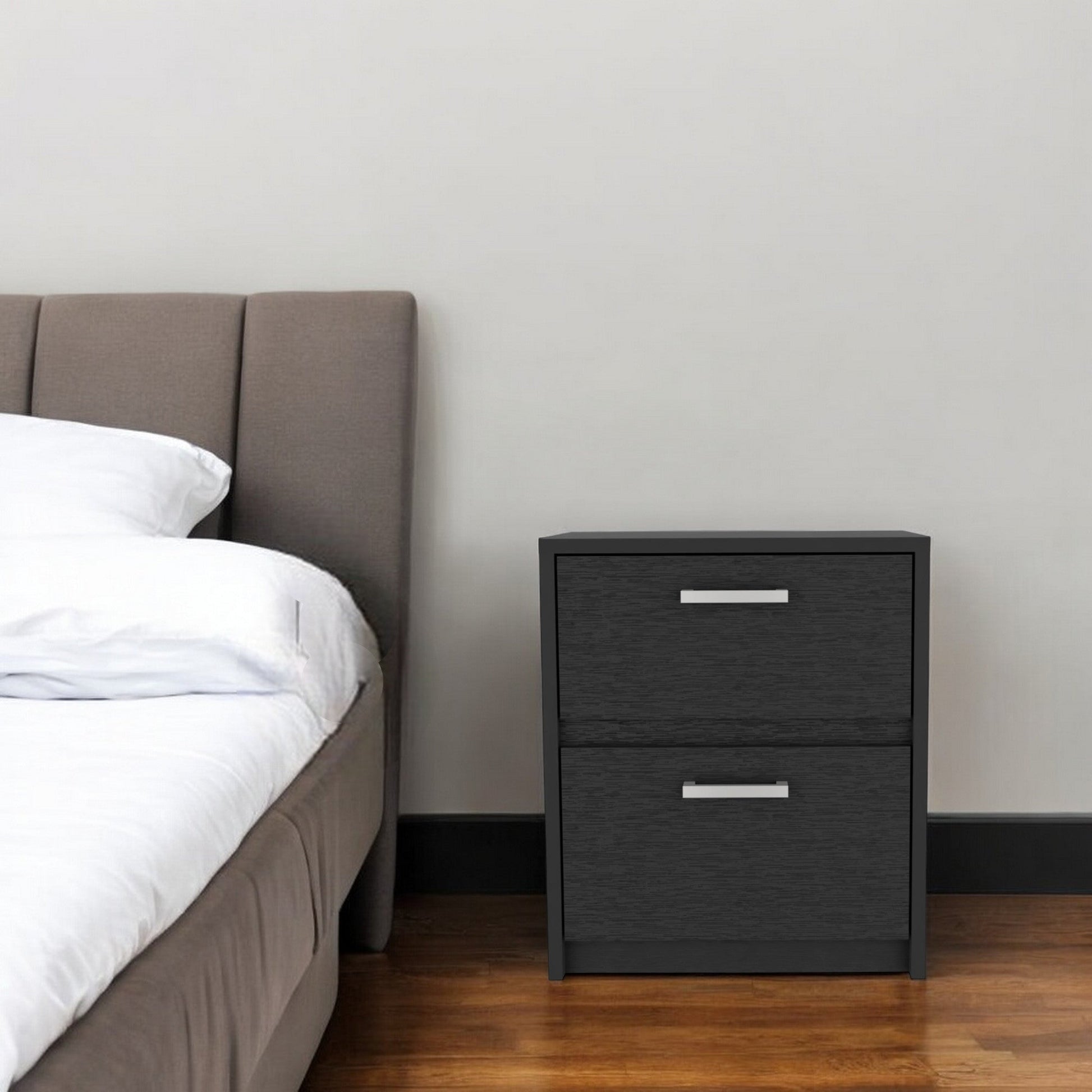 19" Black Wood Two Drawer Nightstand Homeroots