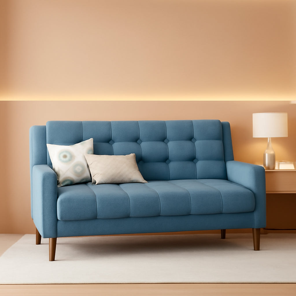 Blue Mid Century Modern Loveseat Polyester Upholstery ShipItFurniture