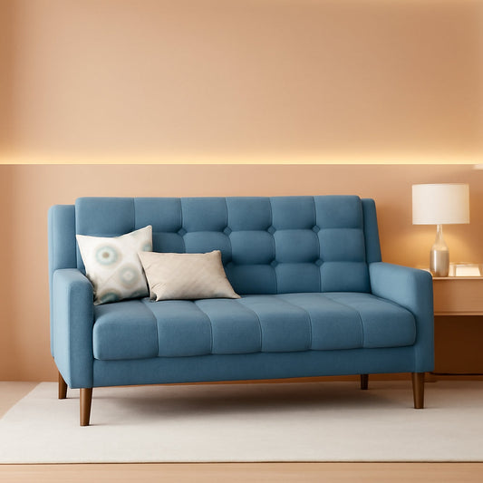 Blue Mid Century Modern Loveseat Polyester Upholstery ShipItFurniture