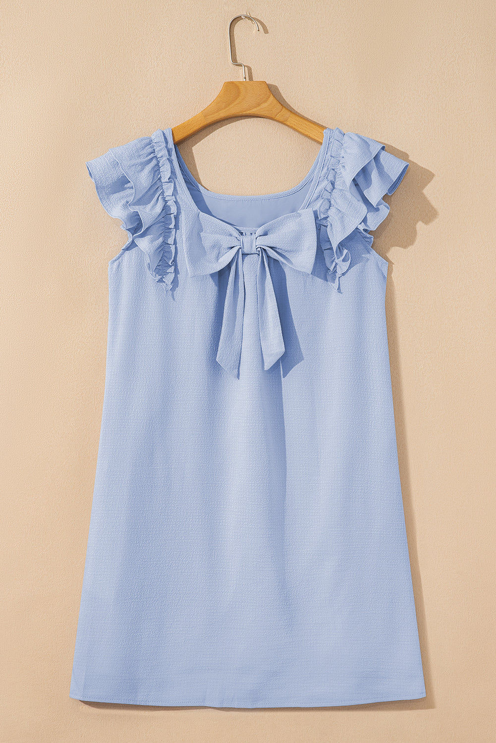 Abigail Textured Flutter Sleeve Bow Back Mini Dress Threaded Pear