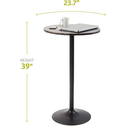 Round Bar Table With Faux Marble Top And Metal Base ShipItFurniture