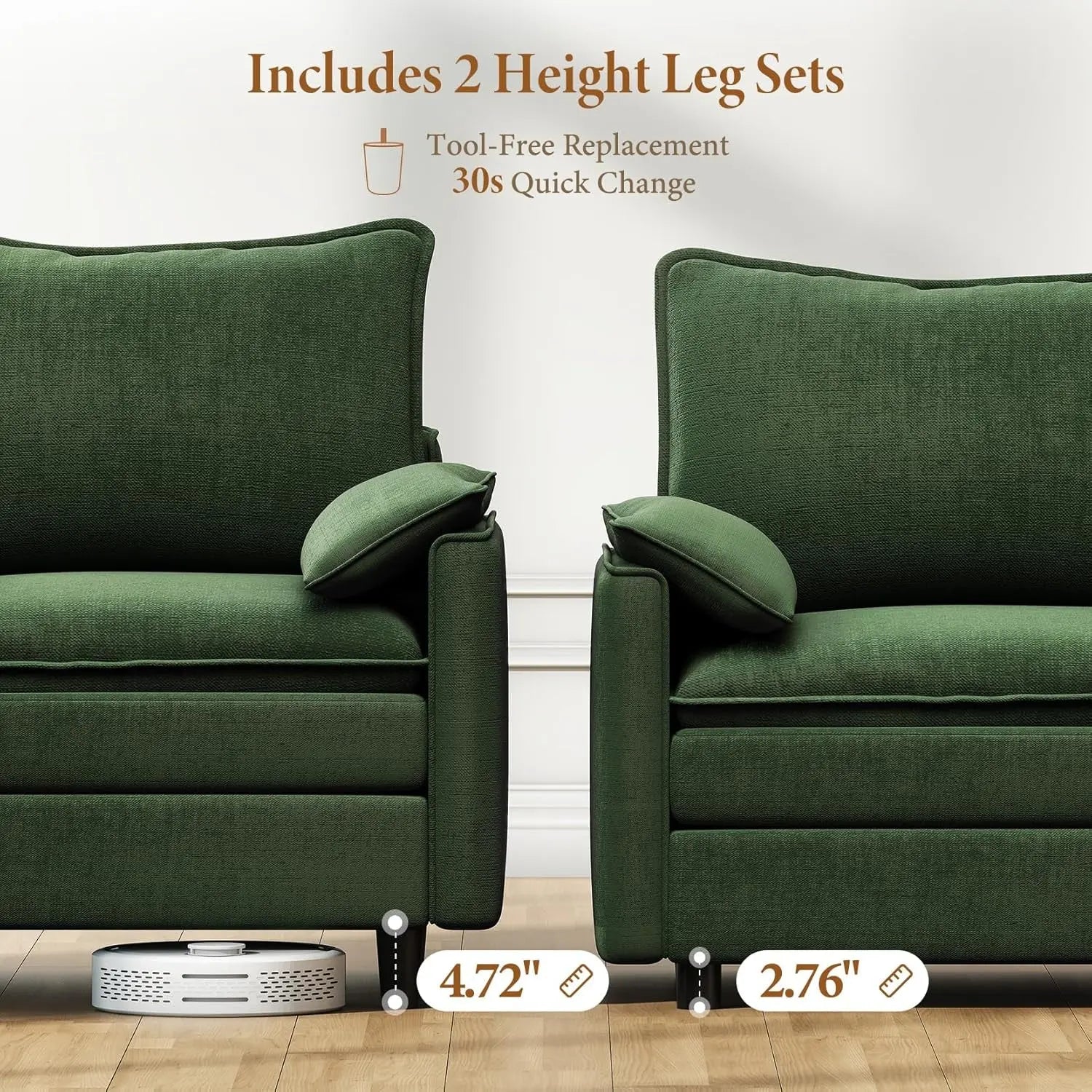 Green 108 Inch DeluxePlus Cloud Sleeper Sectional Sofa ShipItFurniture