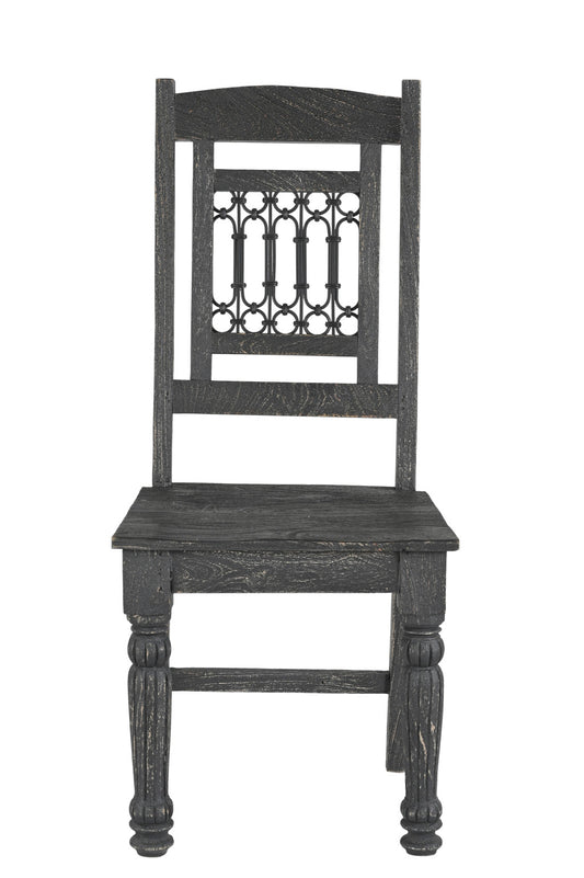 Set of Two Black Wood Slat Back Dining Side Chairs