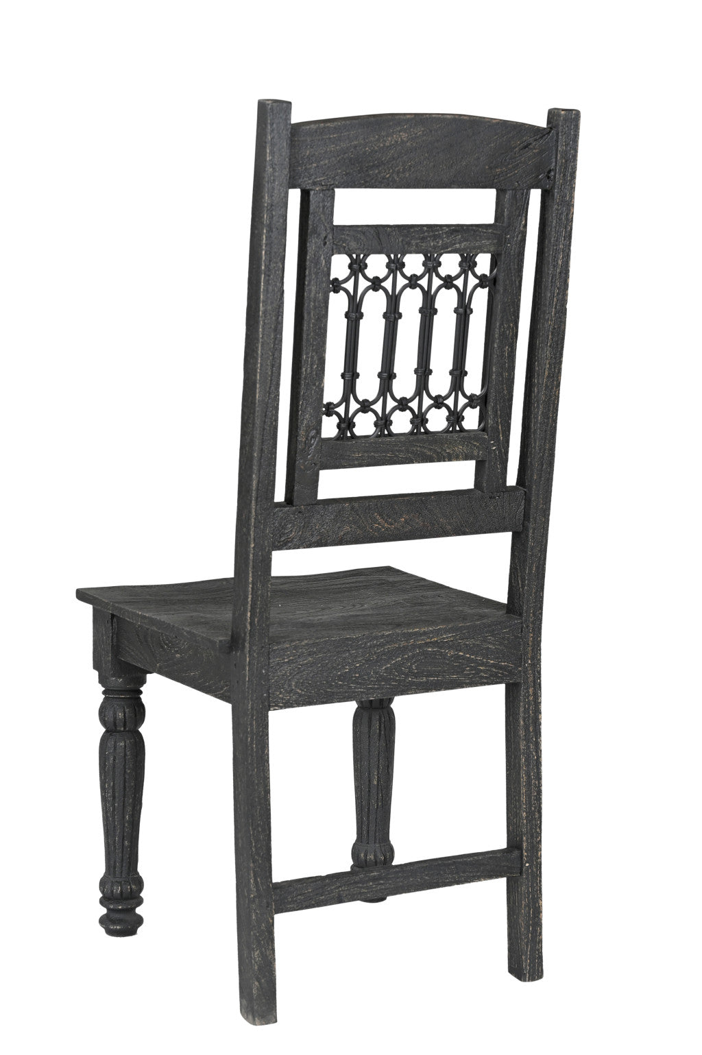 Set of Two Black Wood Slat Back Dining Side Chairs