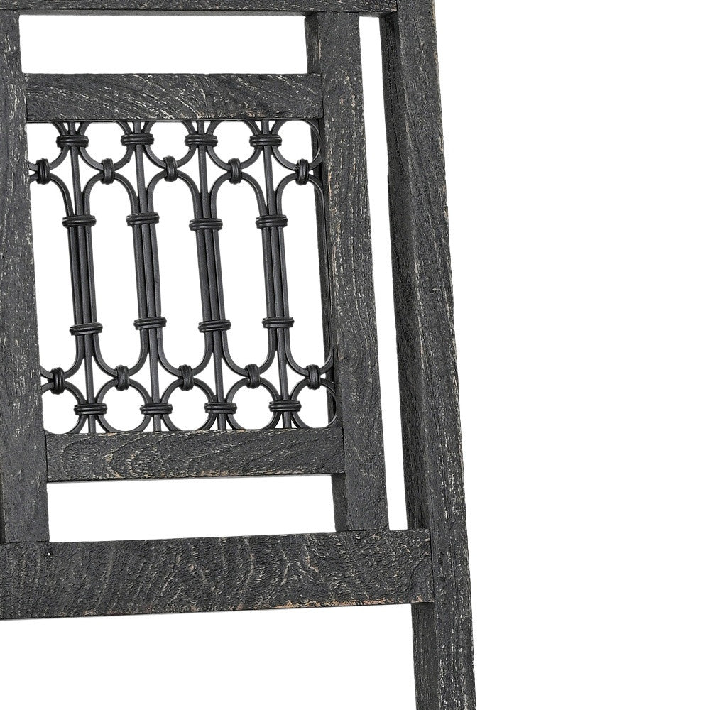 Set of Two Black Wood Slat Back Dining Side Chairs