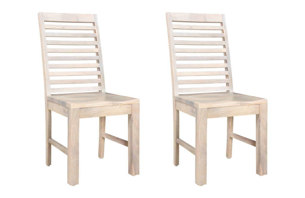 Set of Two White Wood Ladder Back Dining Side Chairs