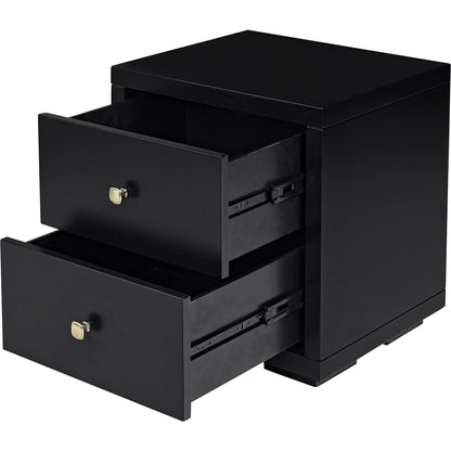 19" Black Solid and Manufactured Wood Two Drawer Nightstand Homeroots
