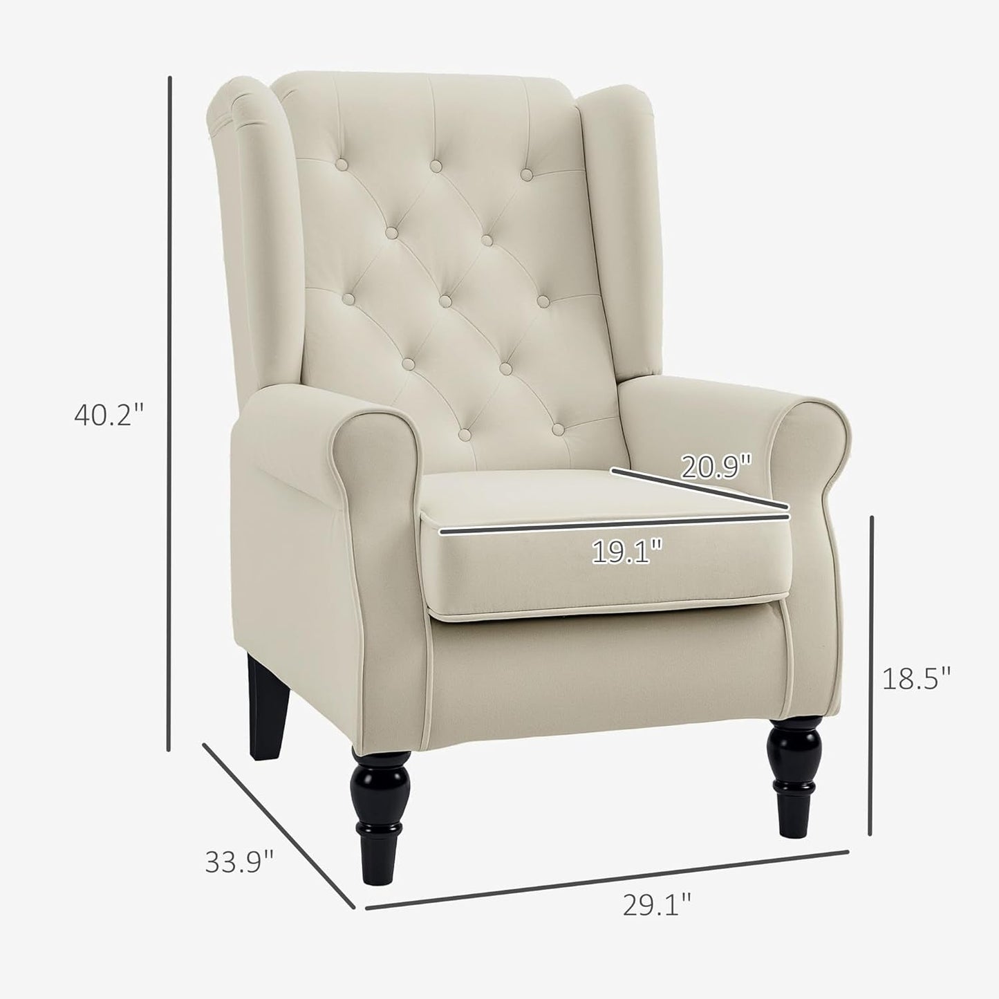 Cream White Wingback Accent Chair With Diamond Tufting ShipItFurniture