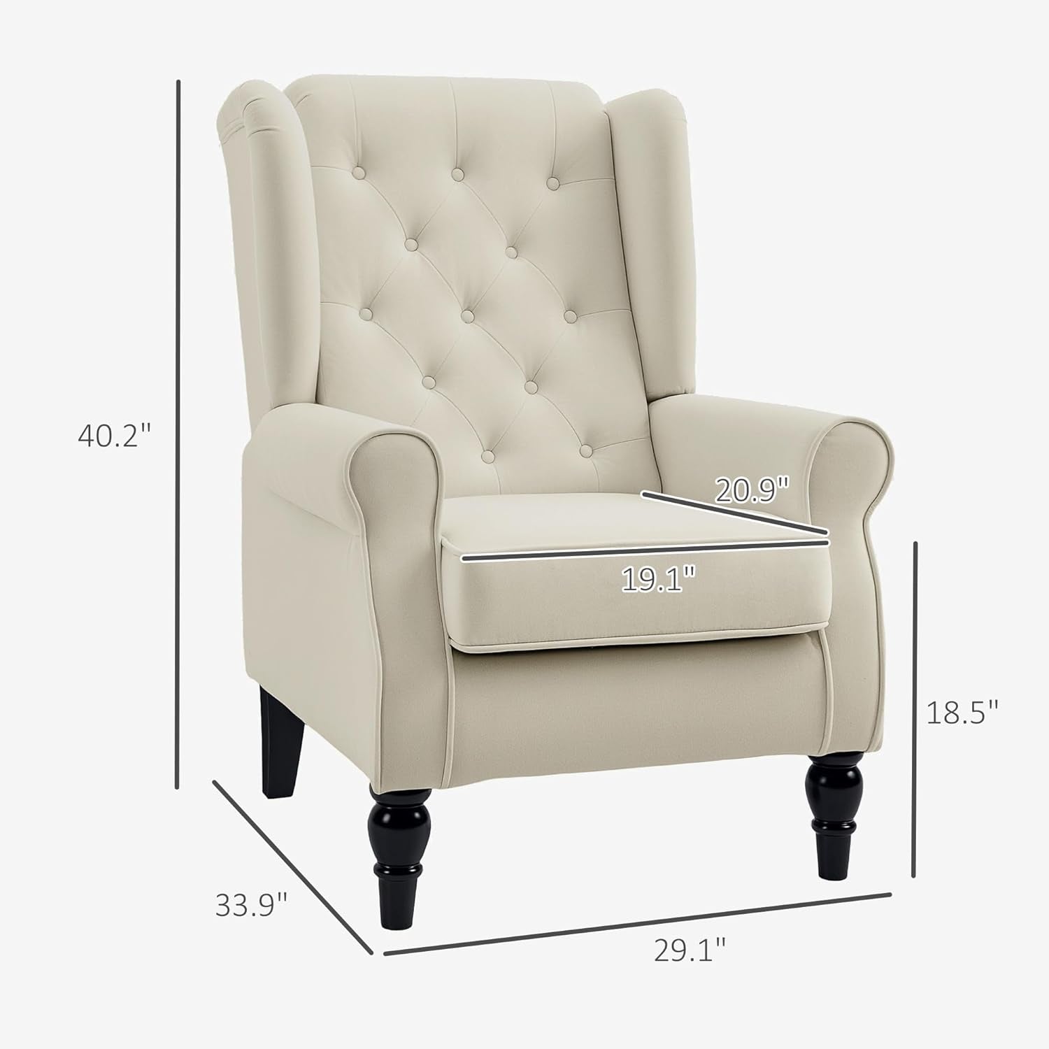 Cream White Wingback Accent Chair With Diamond Tufting ShipItFurniture