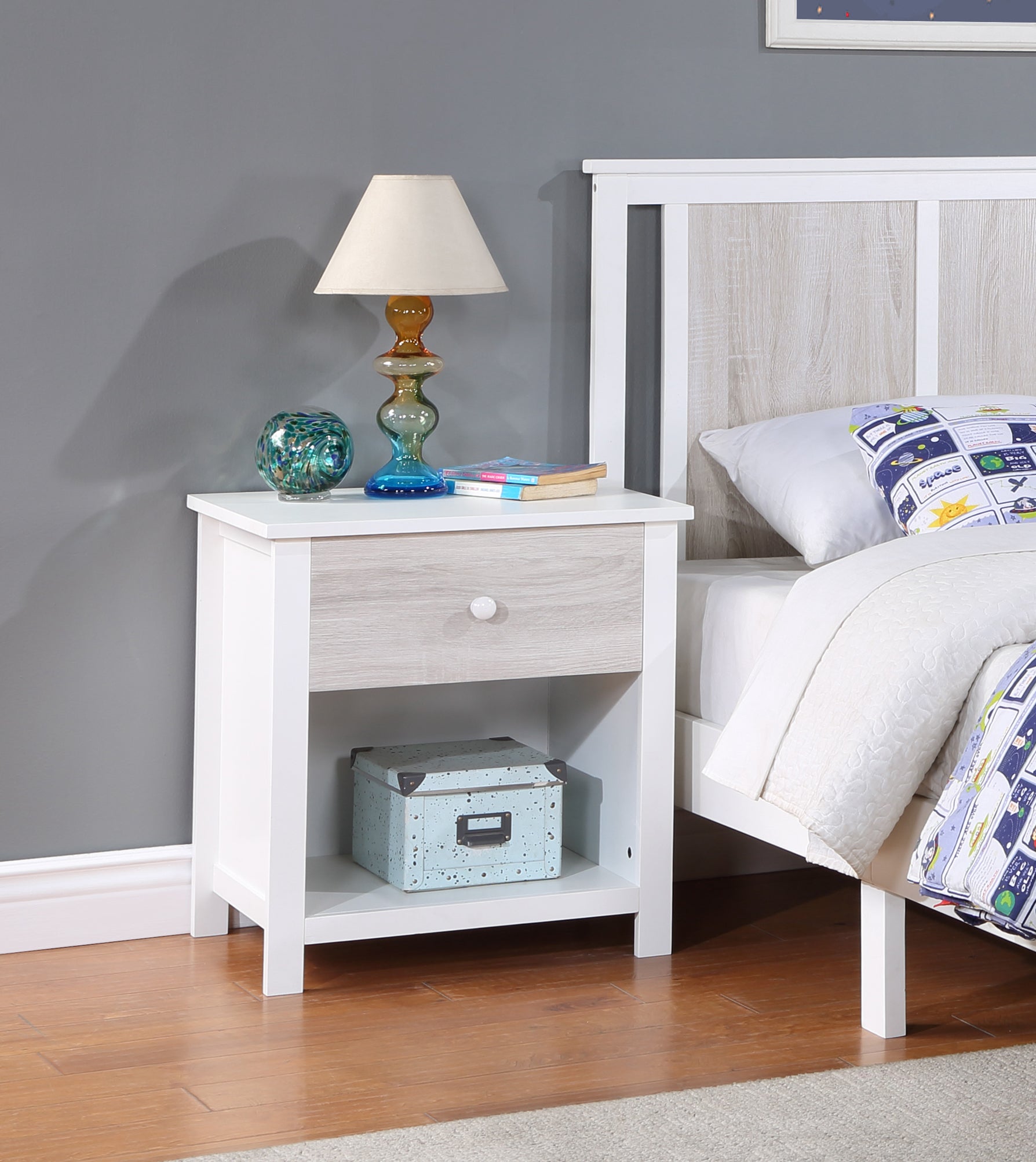 24" White Solid Manufactured Wood and Wood One Drawer Nightstand Homeroots
