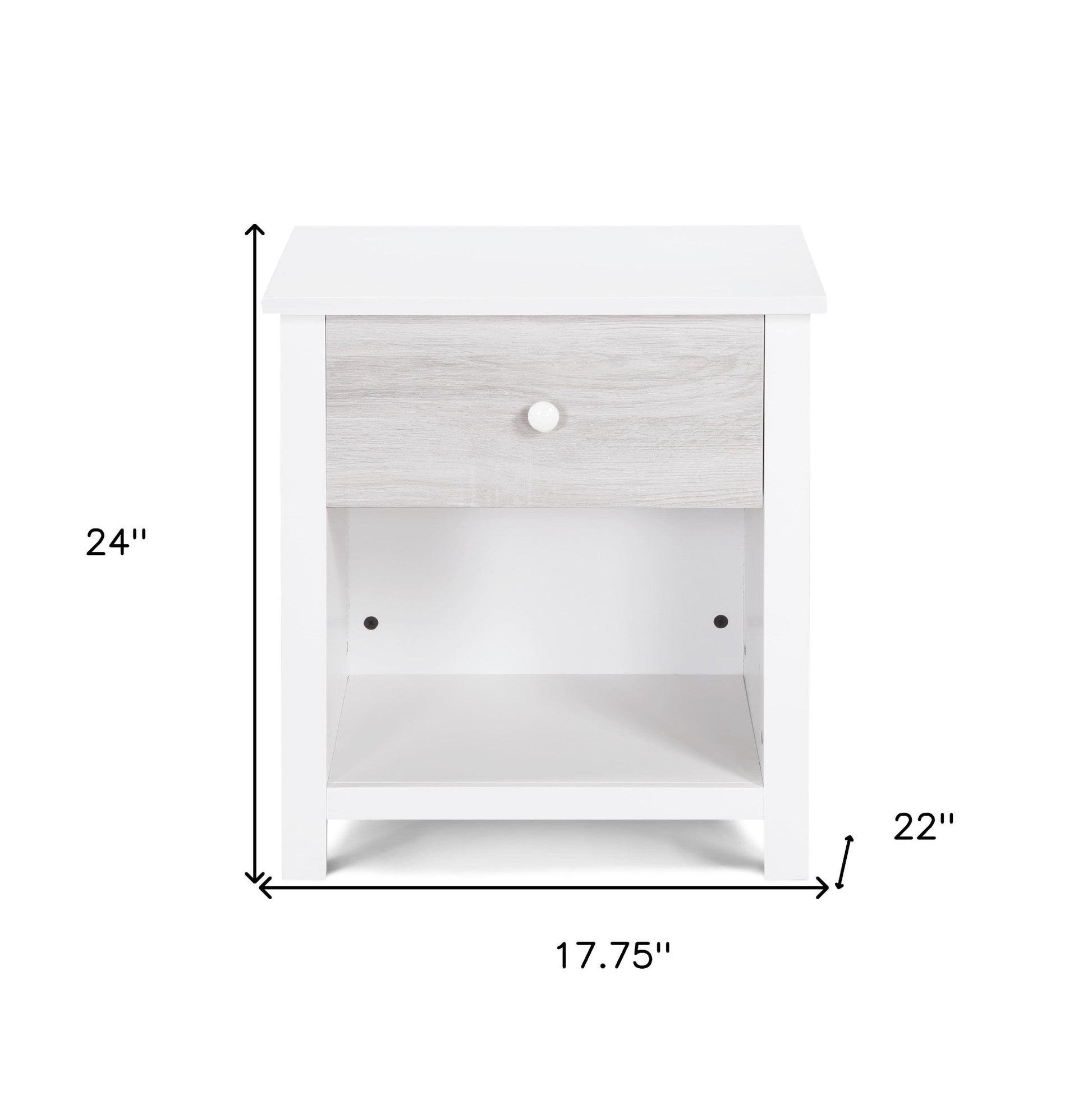 24" White Solid Manufactured Wood and Wood One Drawer Nightstand Homeroots