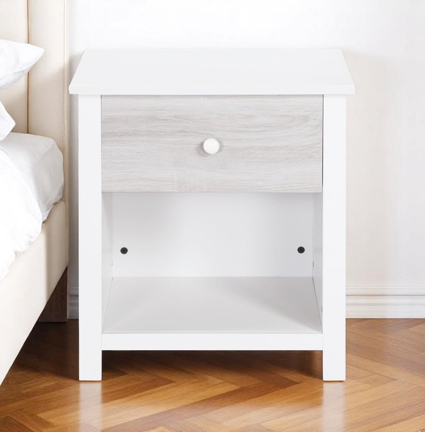 24" White Solid Manufactured Wood and Wood One Drawer Nightstand Homeroots