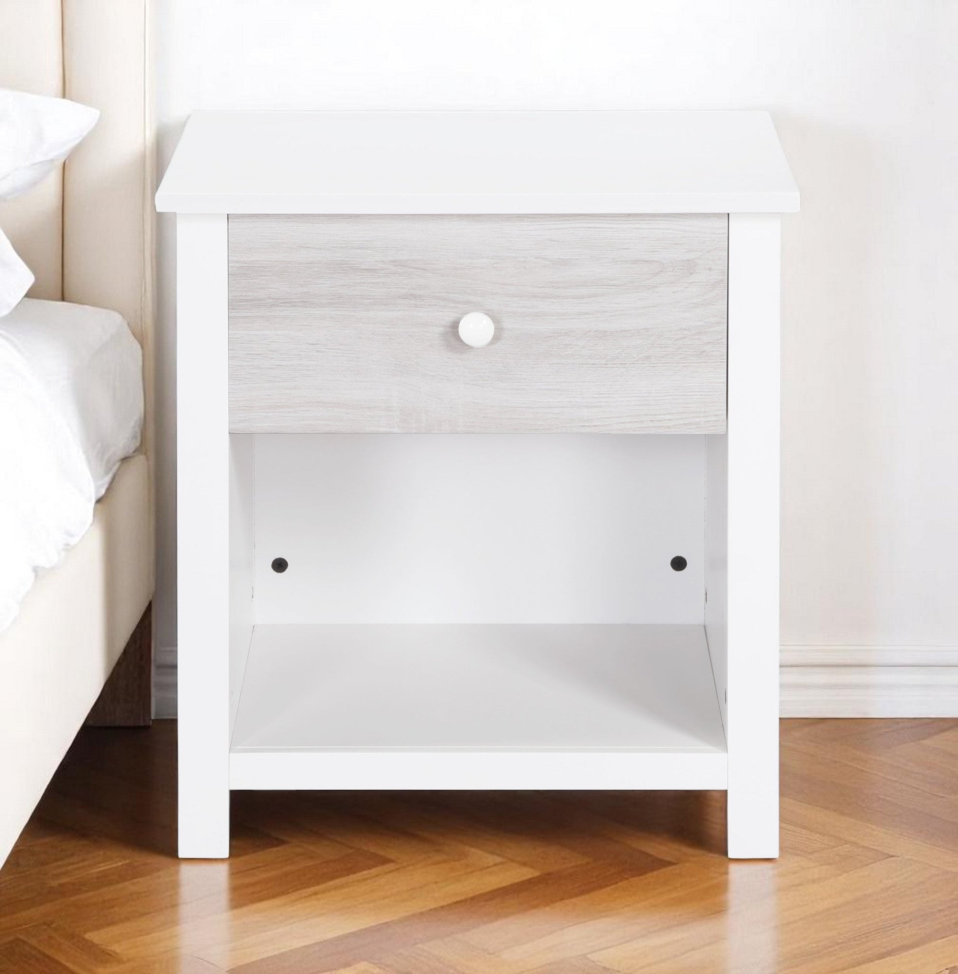 24" White Solid Manufactured Wood and Wood One Drawer Nightstand Homeroots