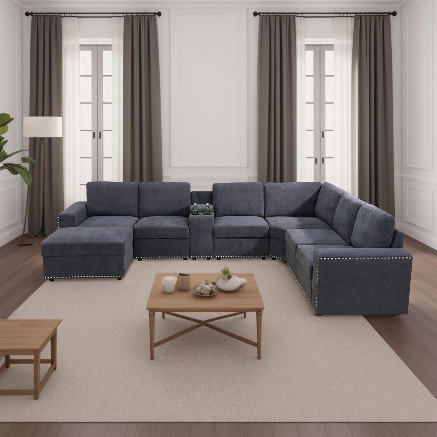 Flannel Modular Sectional Sofa With USB Ports Grey ShipItFurniture