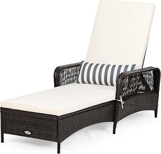Adjustable Rattan Chaise Lounge Chair for Outdoor Relaxation-0