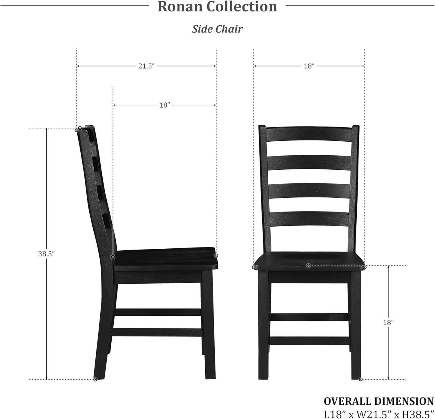 Dining Chairs Set of 2, Dining Chairs with Solid Wood Legs and Footrest, High Ladder Back Farmhouse Dining Chairs, Wooden Dining Room Chairs, Black ShipItFurniture