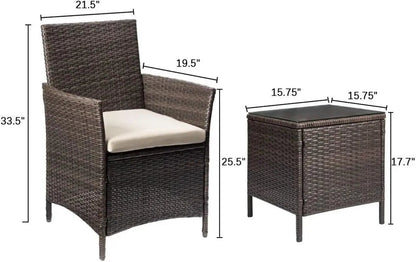 Patio Porch Furniture Sets 3 Pieces PE Rattan Wicker Chairs with Table Outdoor Garden Furniture Sets (Brown/Beige)-1
