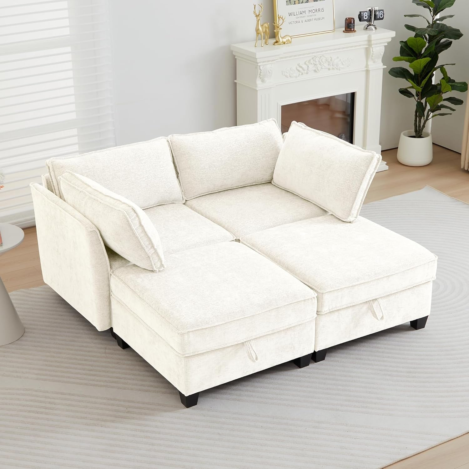 Beige Modular Sectional Sofa Featuring Sleeper Storage ShipItFurniture