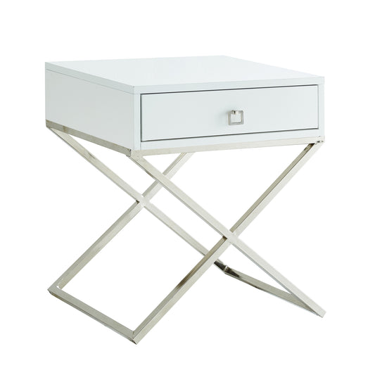 25" Silver And White End Table With Drawer