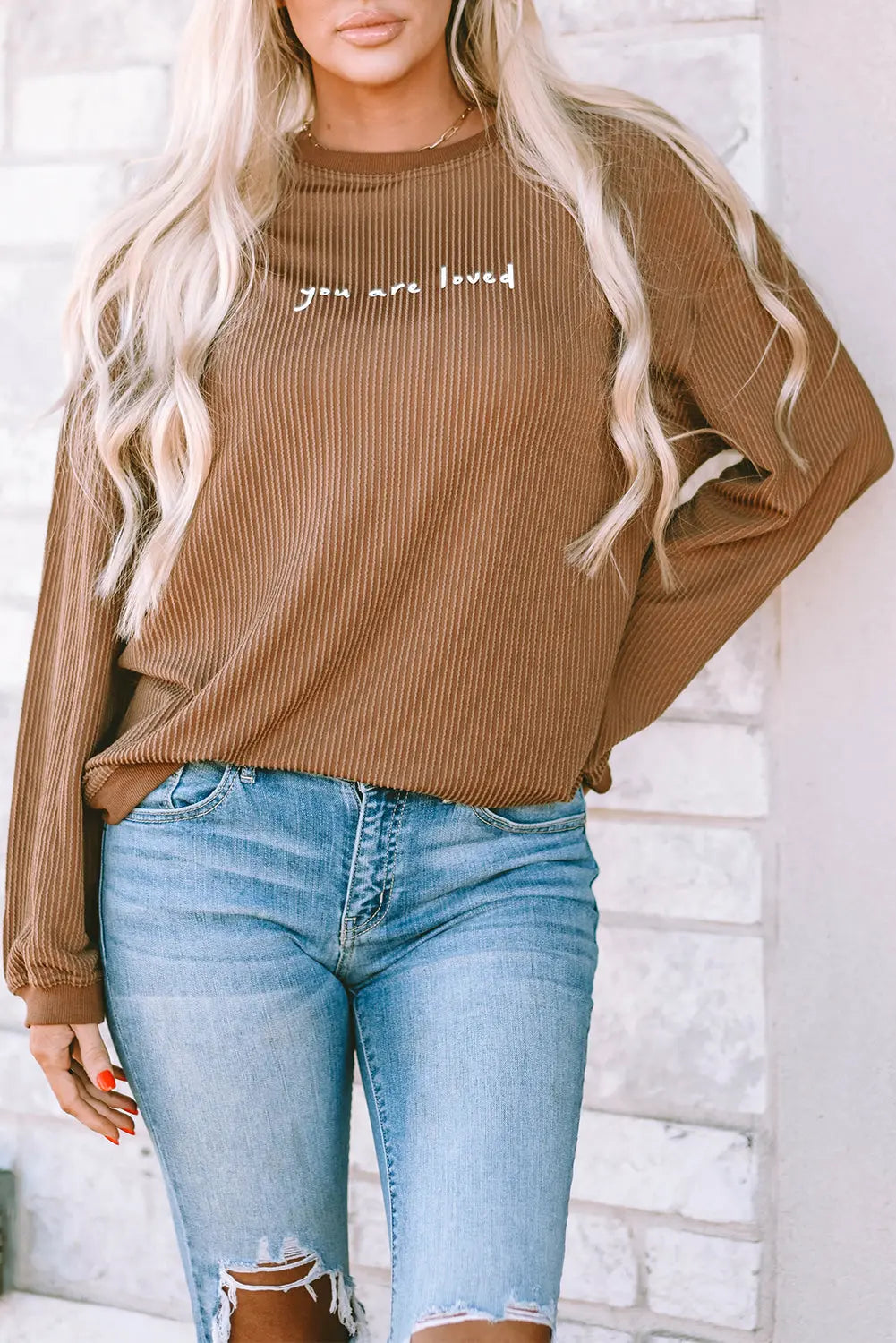 Jessiette Loved Print Corduroy Sweatshirt