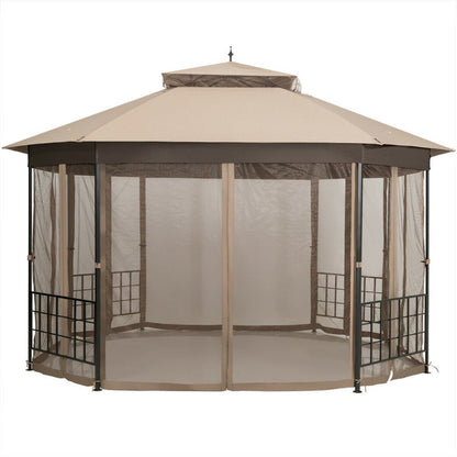 10’X 12’ Octagonal Patio Gazebo with Mosquito Net ShipItFurniture
