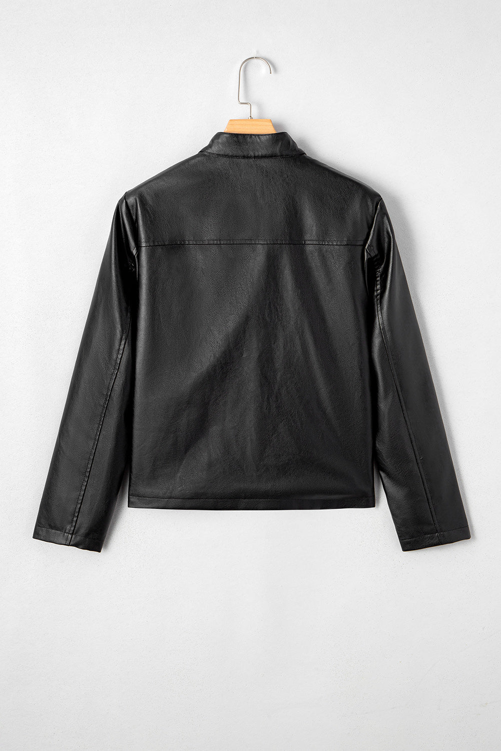 Olive Faux Leather Buttoned Front Boxy Jacket Threaded Pear