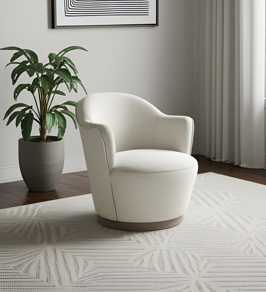 27" Off White Fabric Swivel Barrel Chair