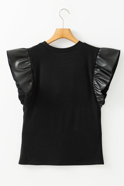 Macy Leather Ruffle Sleeve Blouse