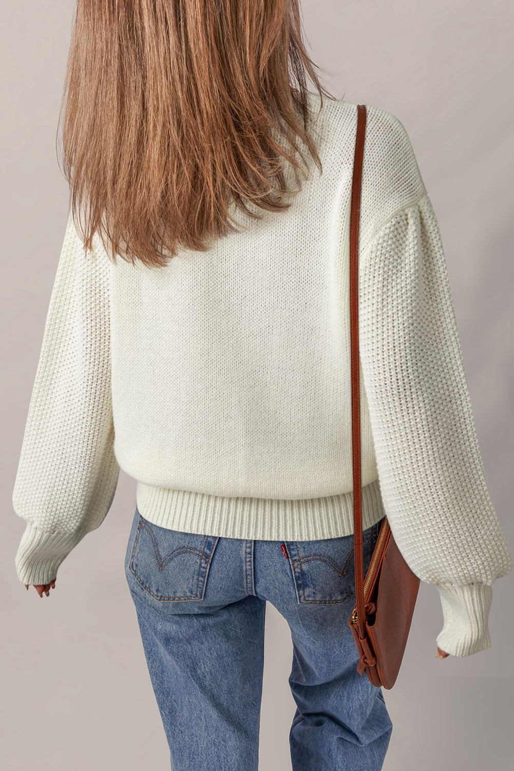 Rheakara Textured Puff Sleeve Sweater