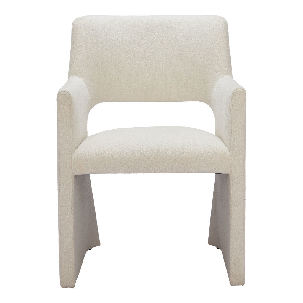 White Upholstered Faux Linen Dining Arm Chair