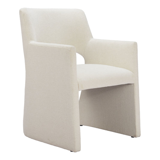 White Upholstered Faux Linen Dining Arm Chair