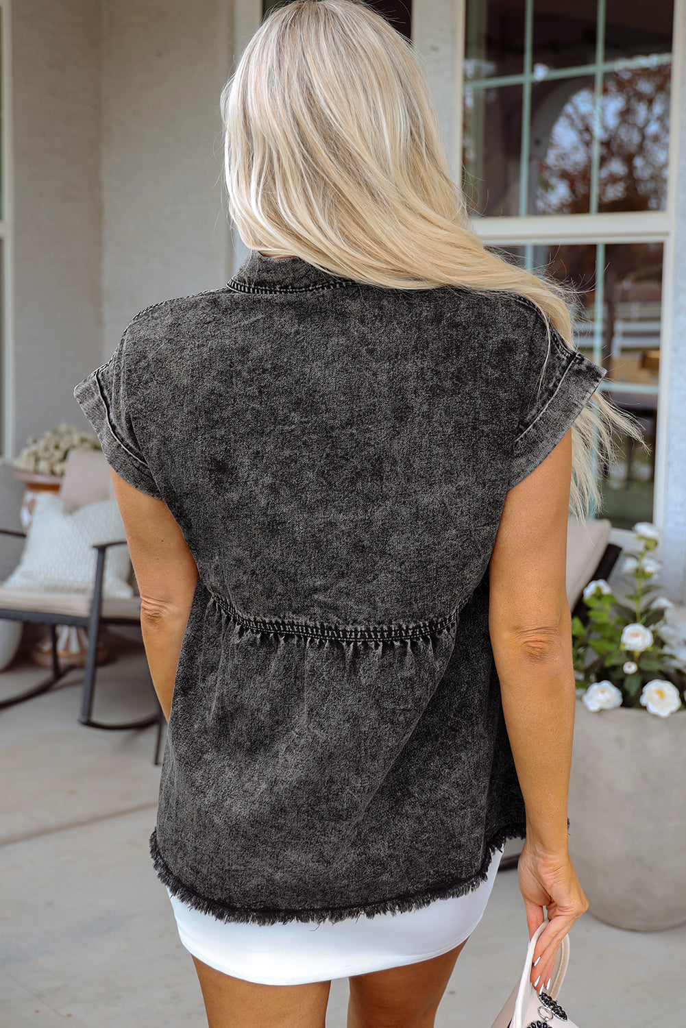 Chaya Flap Pocket Button Up Raw Hem Denim Shirt - Get it from Bo