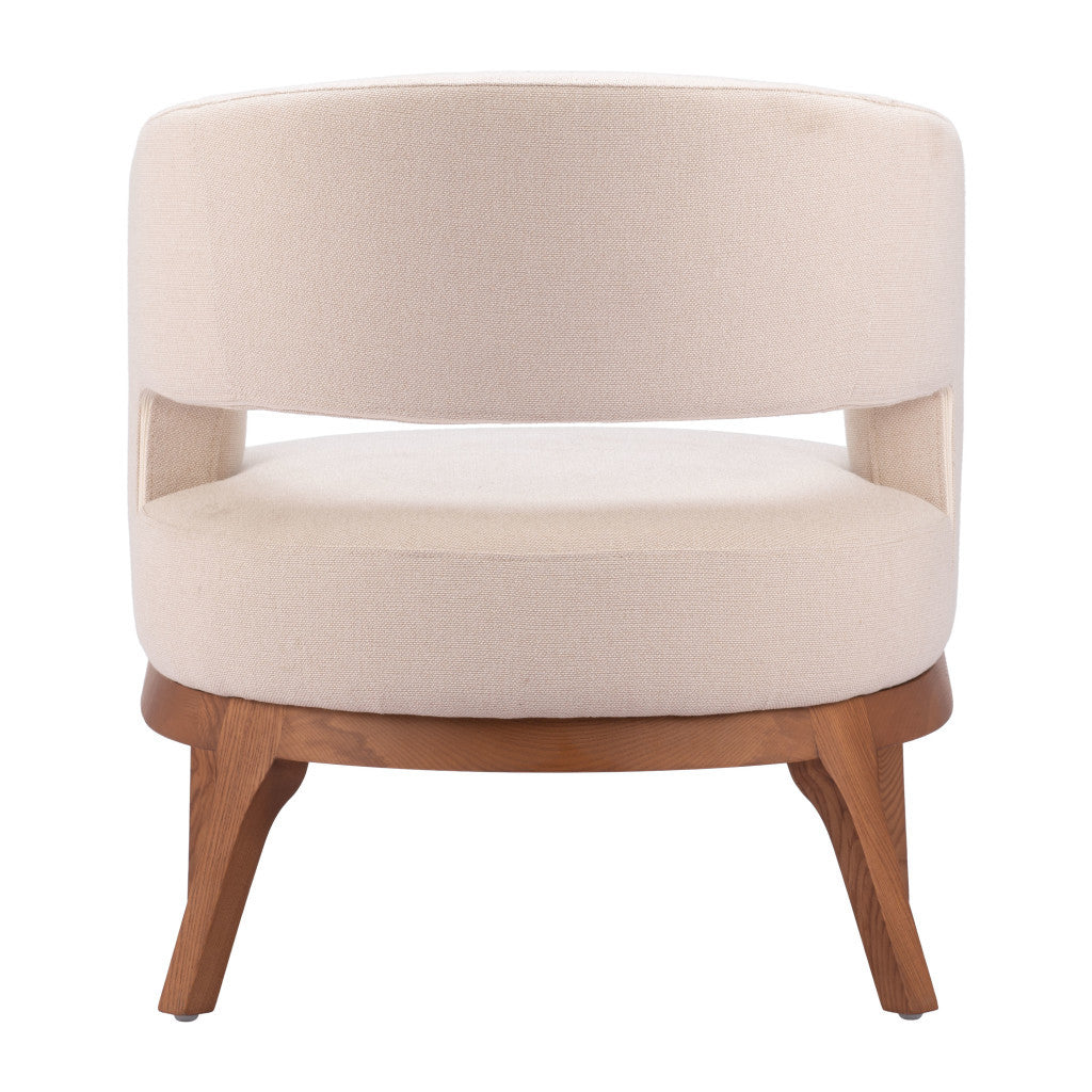 27" Beige And Brown Upholstered Arm Chair