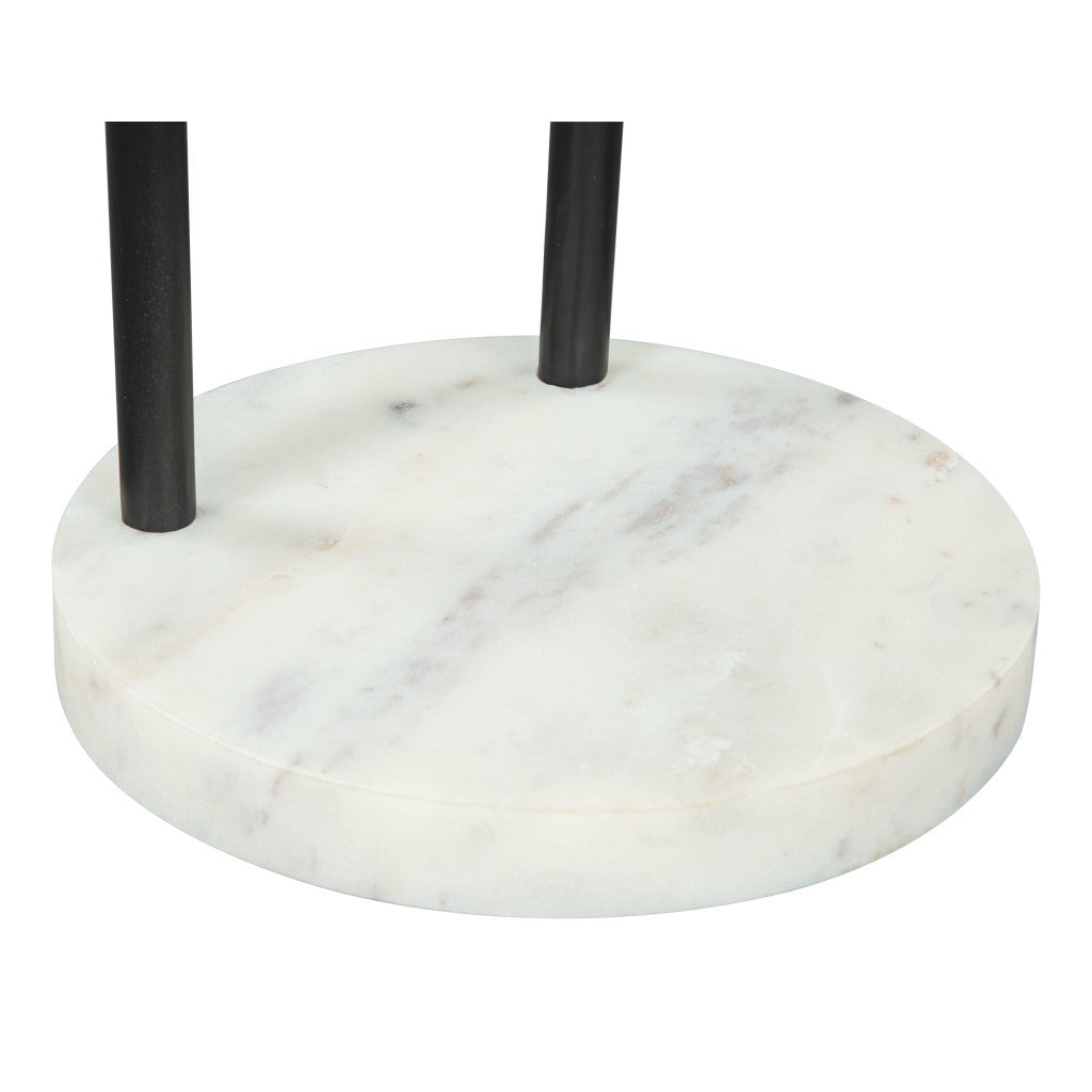 22" Black And White Iron And Marble Round C Table End Table