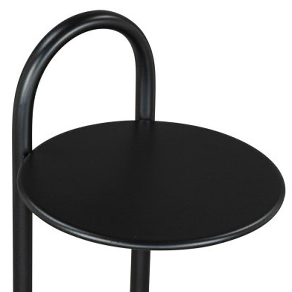 22" Black And White Iron And Marble Round C Table End Table