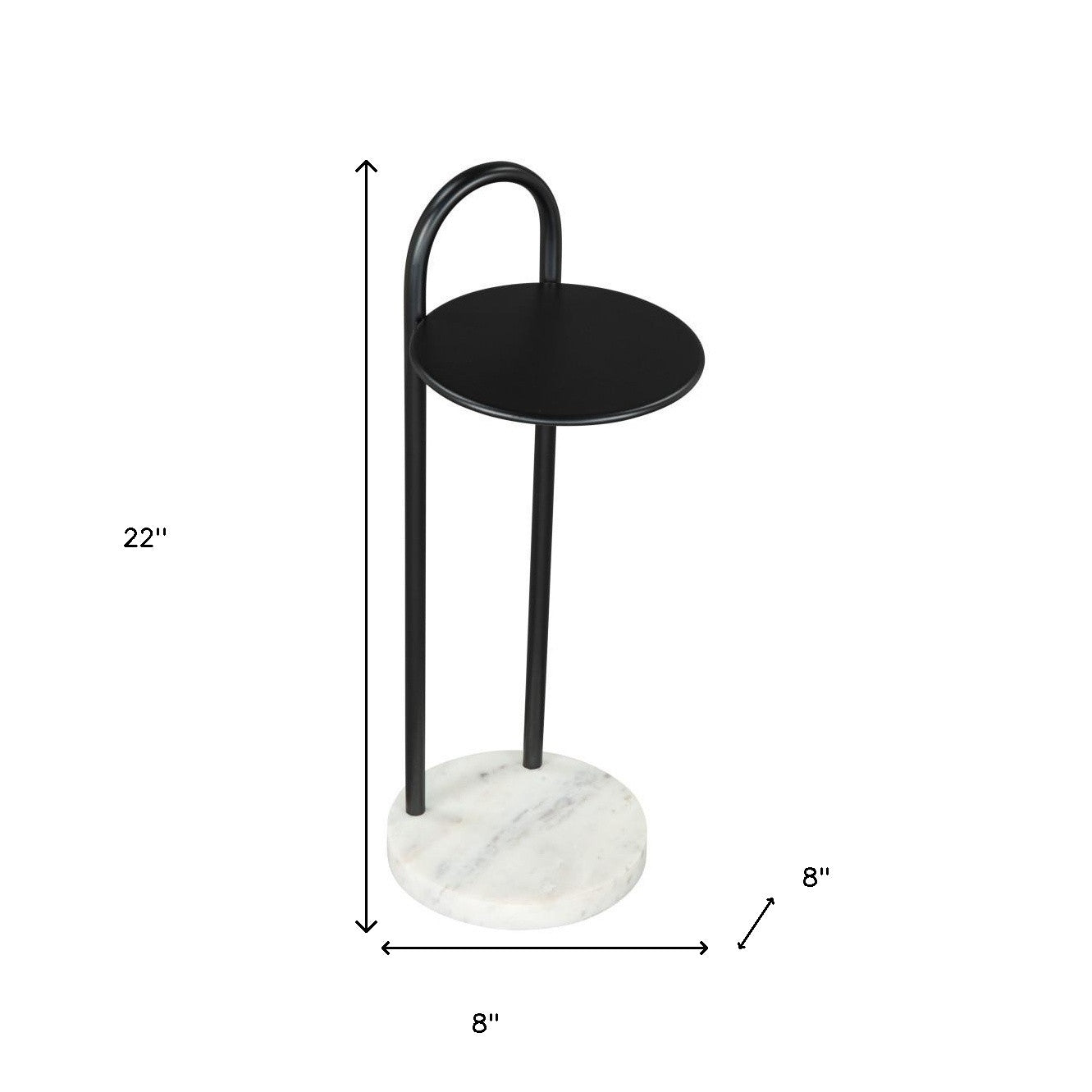 22" Black And White Iron And Marble Round C Table End Table