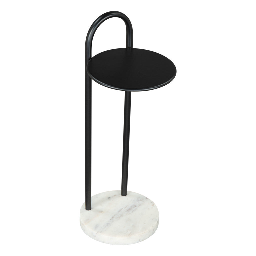 22" Black And White Iron And Marble Round C Table End Table