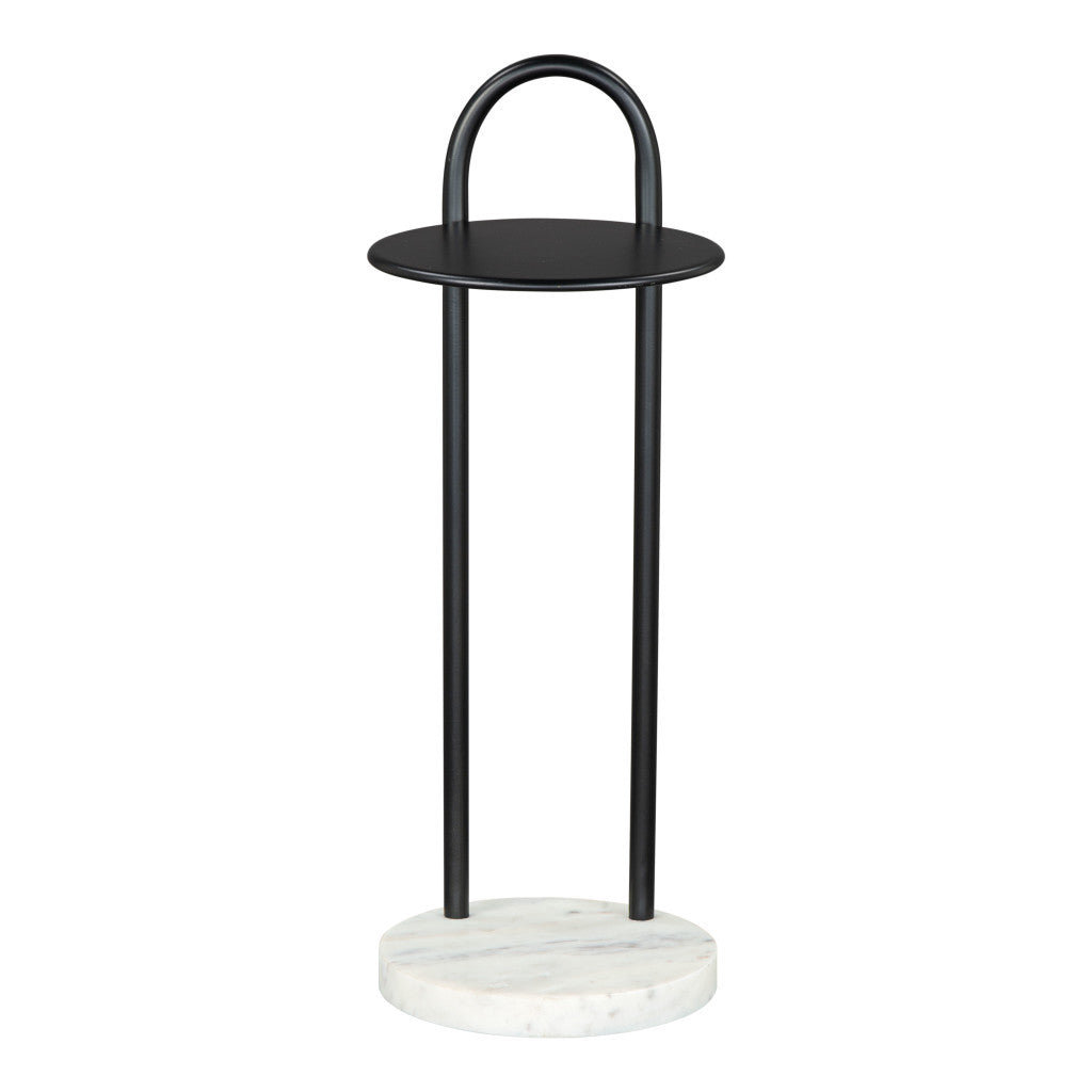 22" Black And White Iron And Marble Round C Table End Table