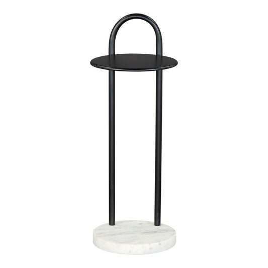 22" Black And White Iron And Marble Round C Table End Table