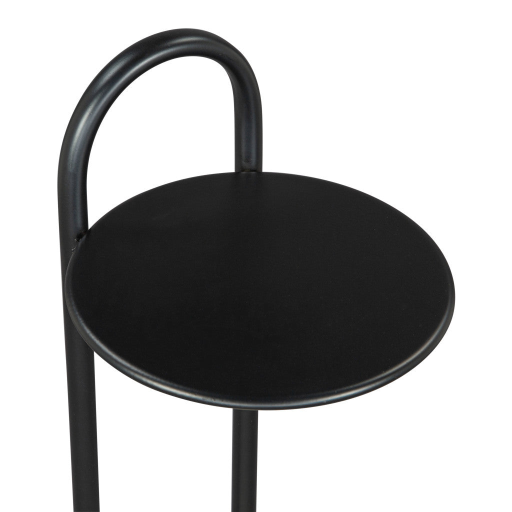 22" Black And White Iron And Marble Round C Table End Table