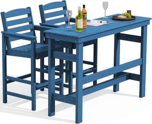 Adirondack Outdoor Bar Table And Chairs Set Blue-0