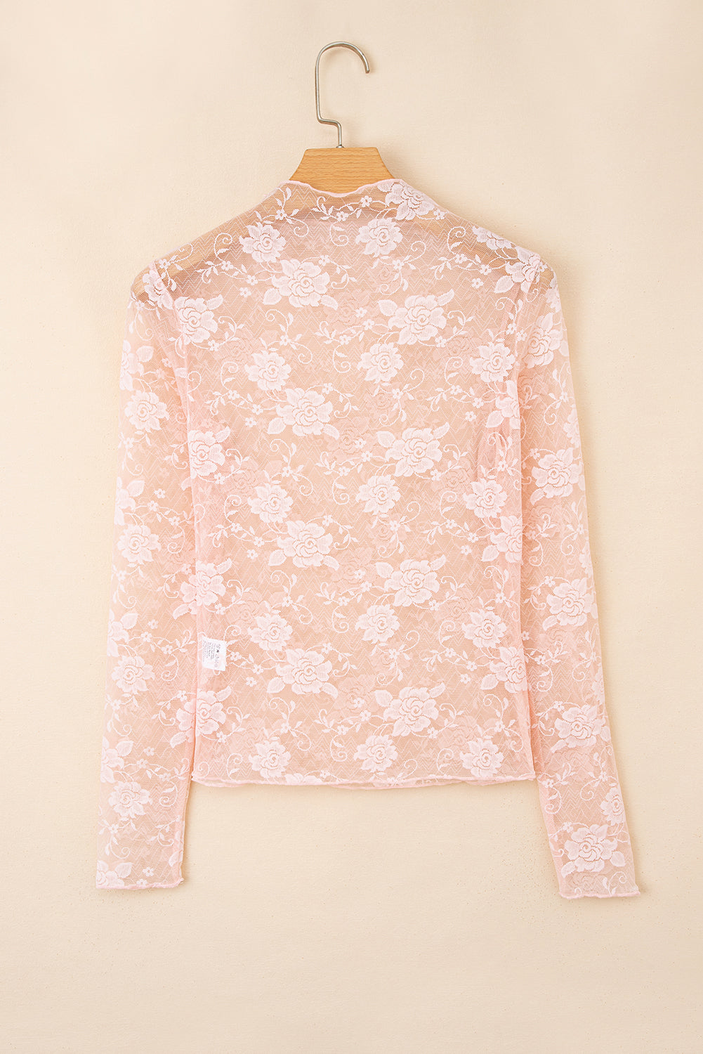 Myla Sheer Floral Lace Mesh Mock Neck Long Sleeve Top Threaded Pear